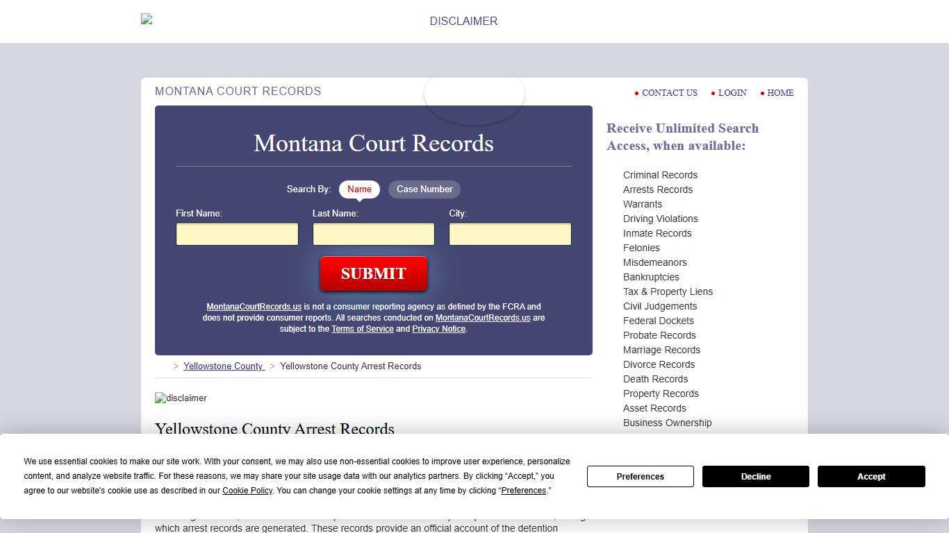 Yellowstone County Arrest Records | MontanaCourtRecords.us
